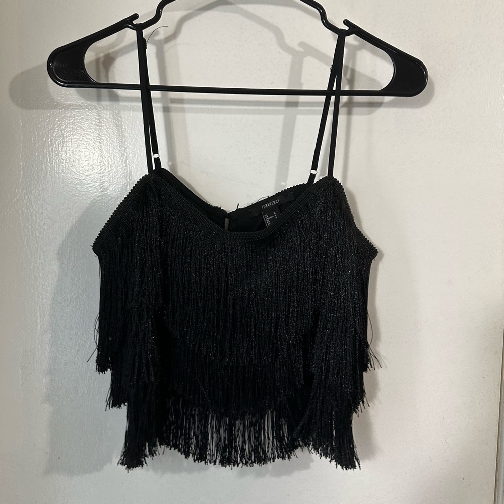 Forever 21, fringe black crop tank top - Picture 3 of 9